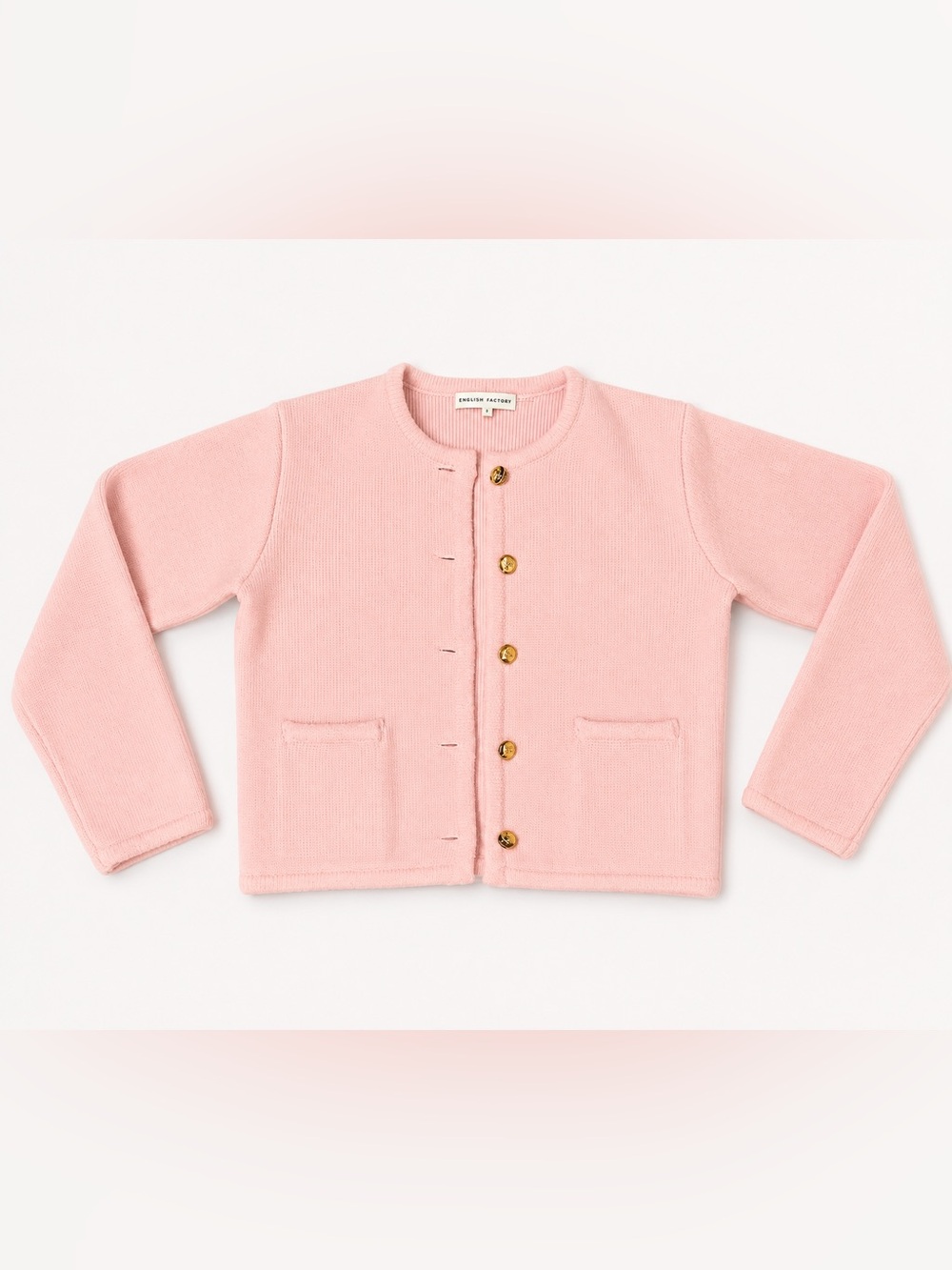 English Factory Pink Heavy Knit Cardigan Gold Button Sweater Size NWOT - Picture 2 of 6